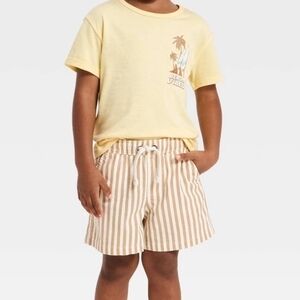 Kids Beige & White Striped Drawstring Shorts